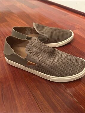 OluKai Women's Taupe Mesh Slip-On Loafers